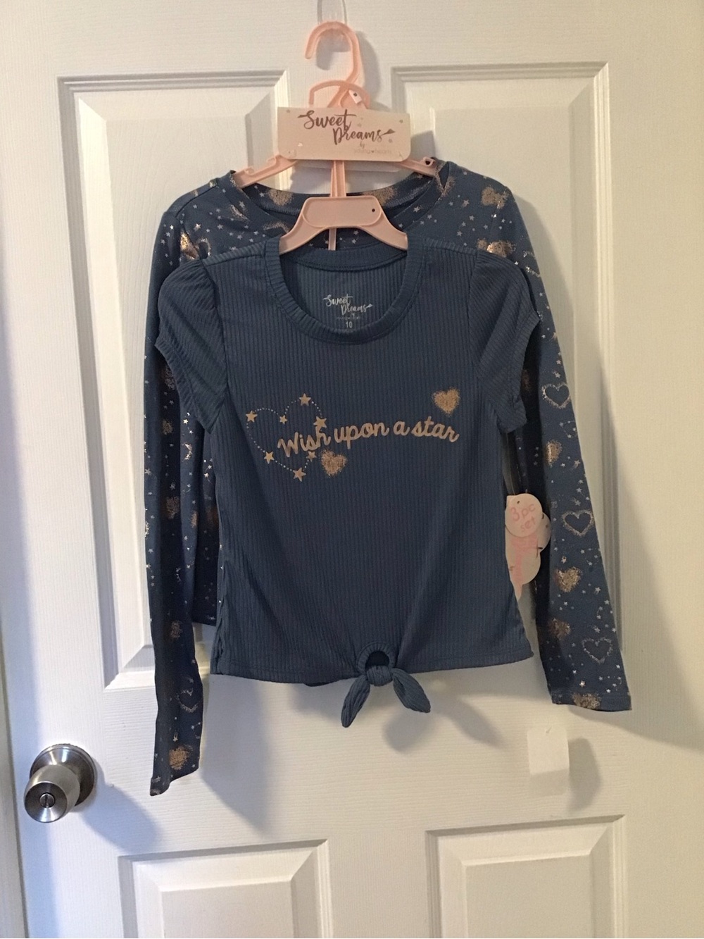 NWT! Sweet Dreams Blue Girls' Two-Piece Top Set with Gold Star Print